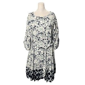 Kaktus Blue & White Print Button Front Shirt Dress Size XXL 2X